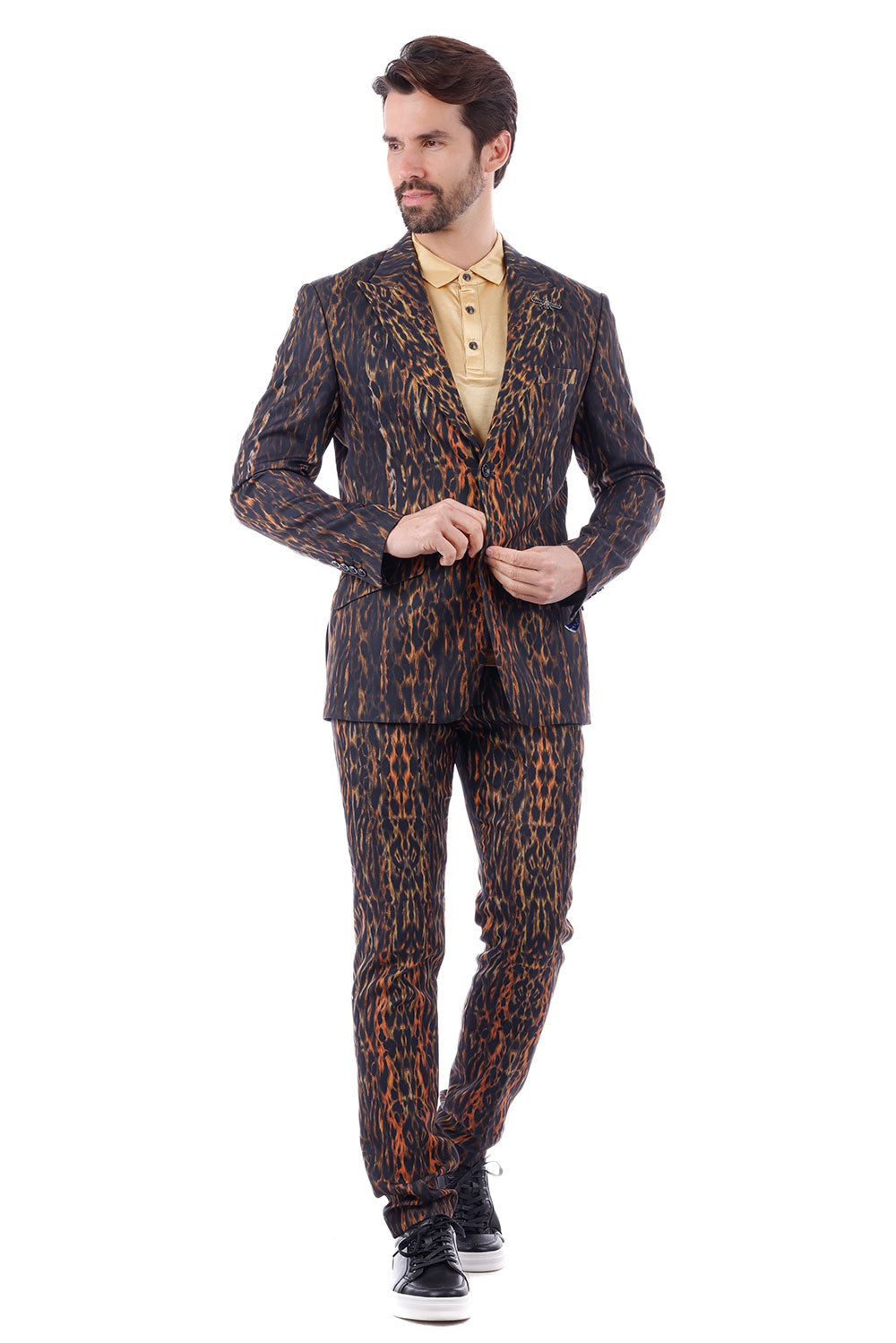 BARABAS Men's Leopard Animal Peak Lapel Suit 3SU23 Brown