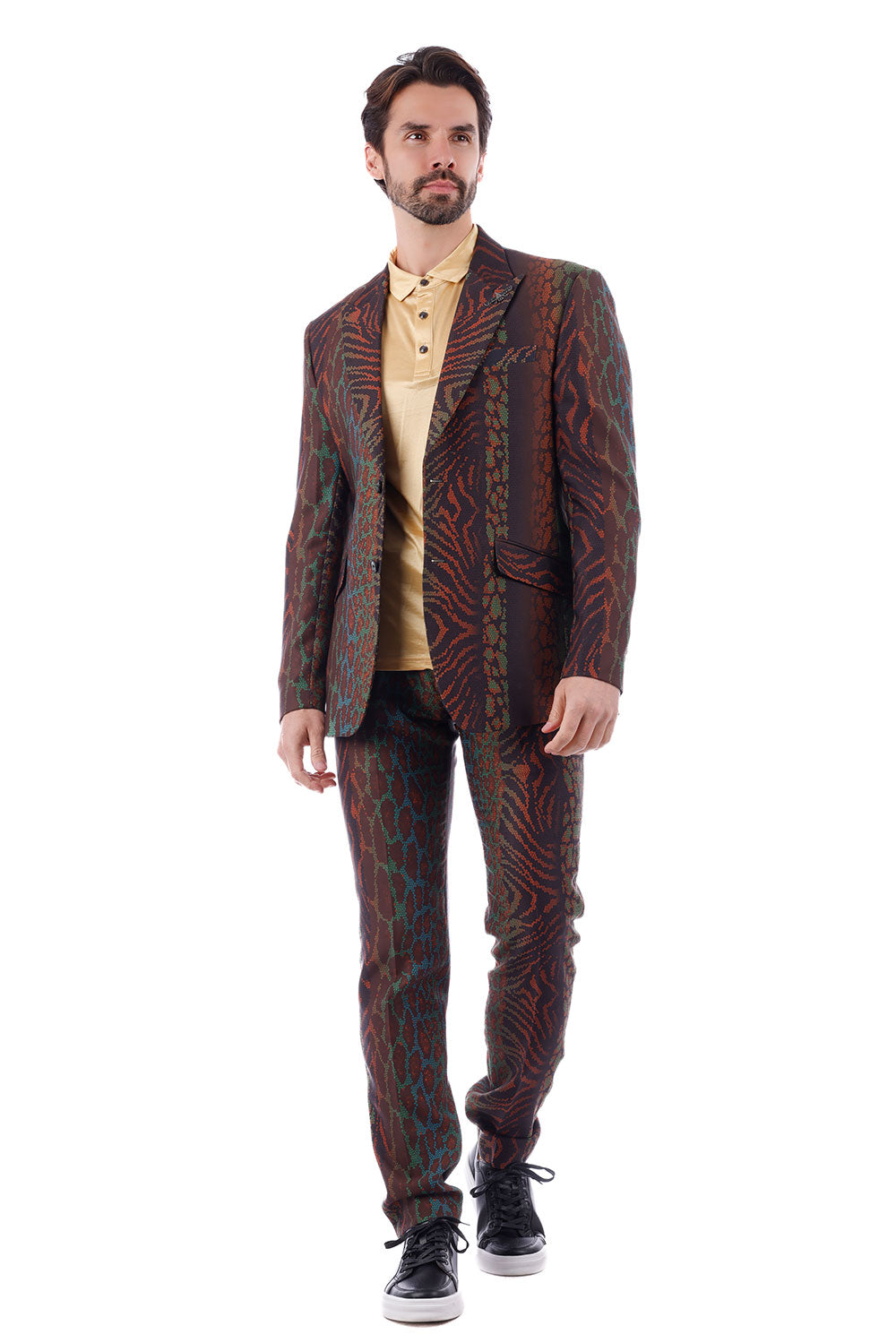 BARABAS Men's Animal Print Pattern Geometric Peak Lapel Suit 3SU27 Brown