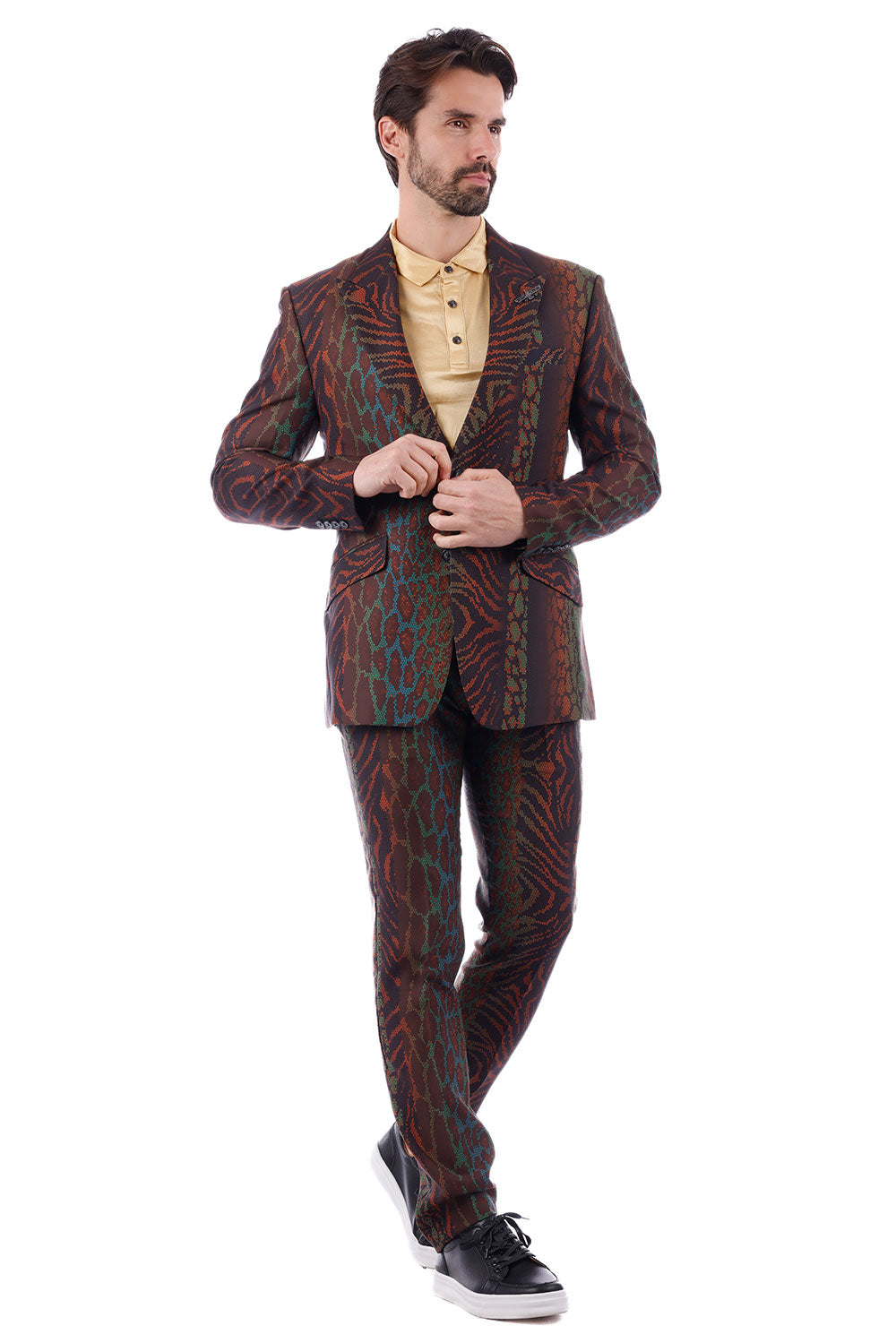 BARABAS Men's Animal Print Pattern Geometric Peak Lapel Suit 3SU27 Brown