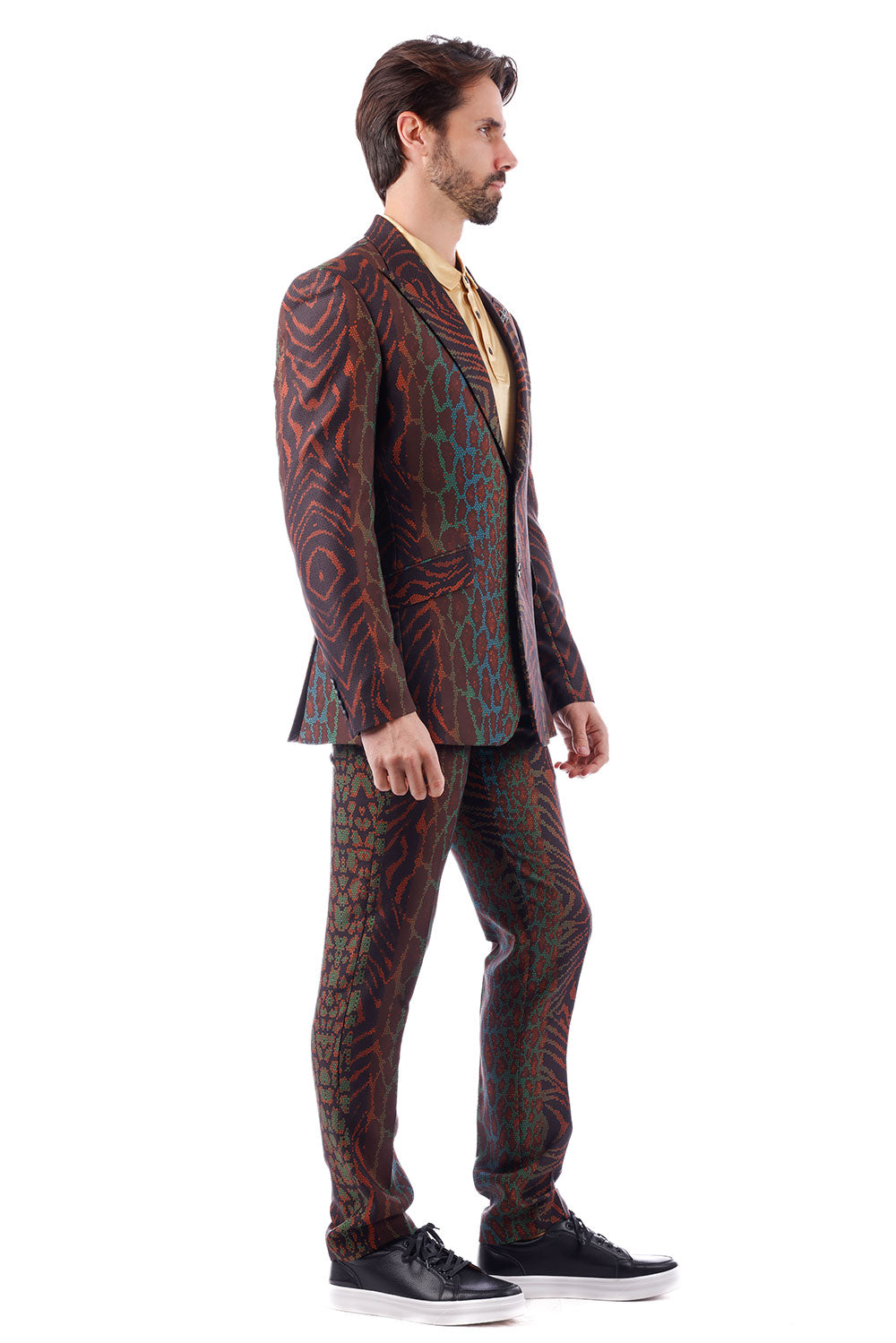 BARABAS Men's Animal Print Pattern Geometric Peak Lapel Suit 3SU27 Brown