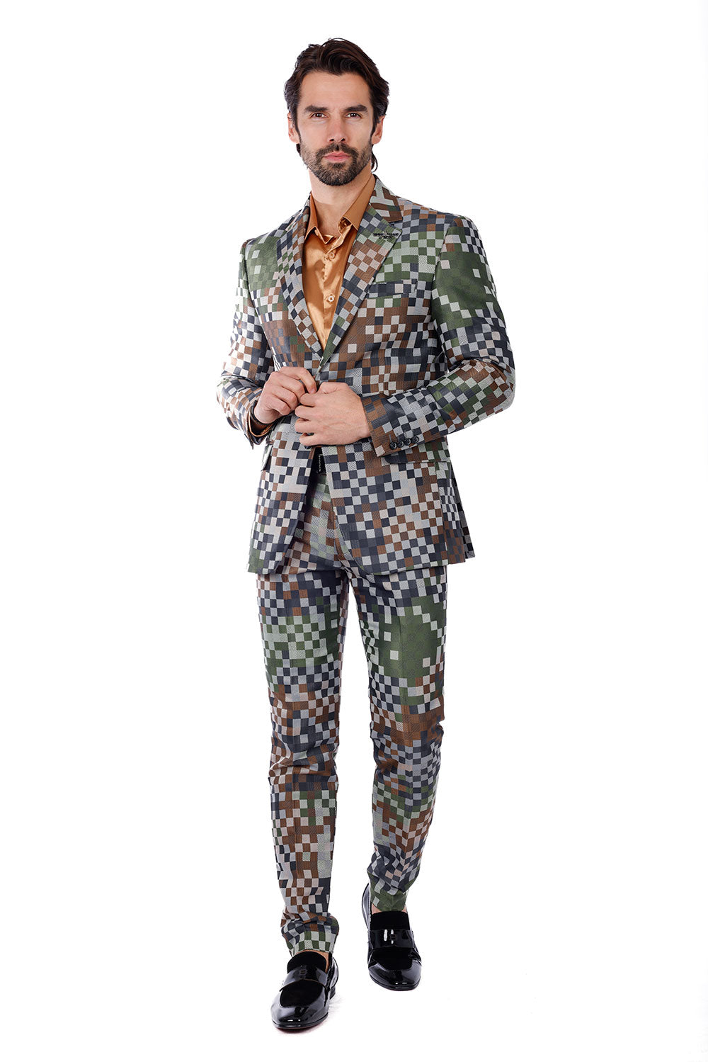 BARABAS Men's Camouflage Cotton Notched Lapel Suit 3SU28 Camouflage