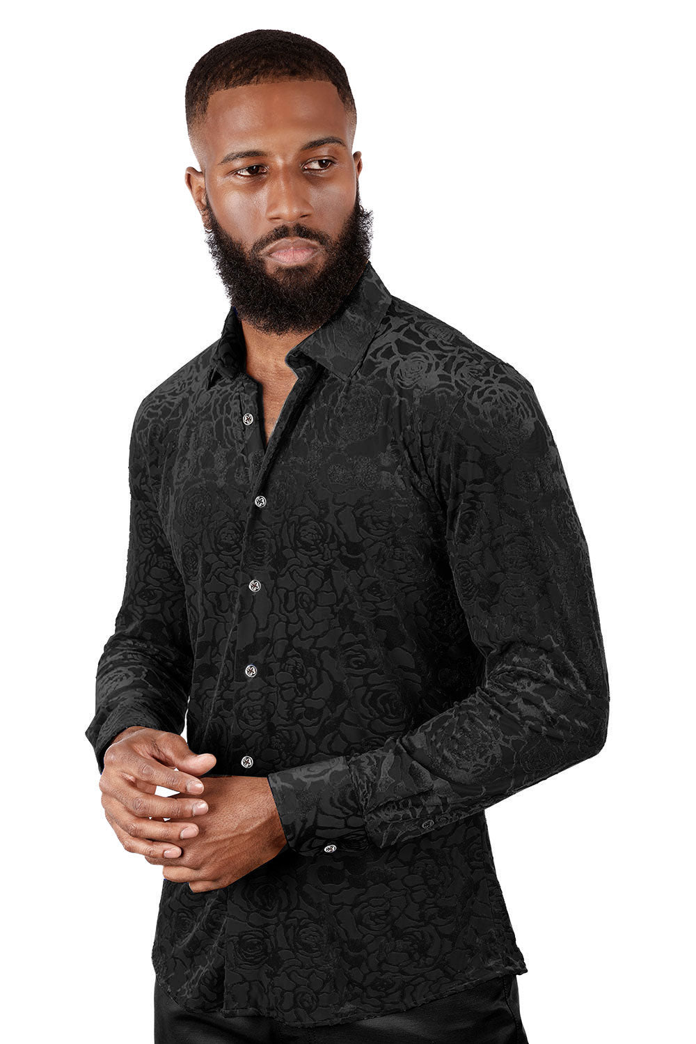 BARABAS Men's See Through Floral Long Sleeve Button Down Shirt 3SVL18 Black