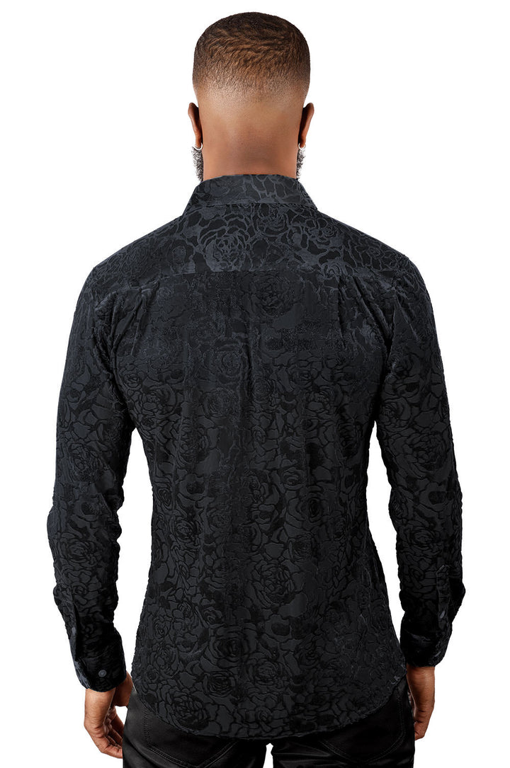 BARABAS Men's See Through Floral Long Sleeve Button Down Shirt 3SVL18 Black