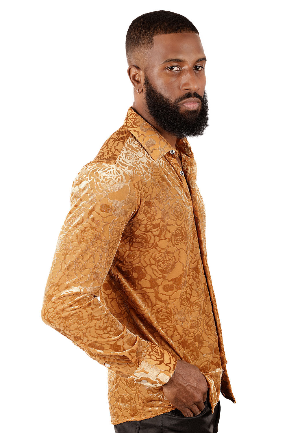 BARABAS Men's See Through Floral Long Sleeve Button Down Shirt 3SVL18 Camel