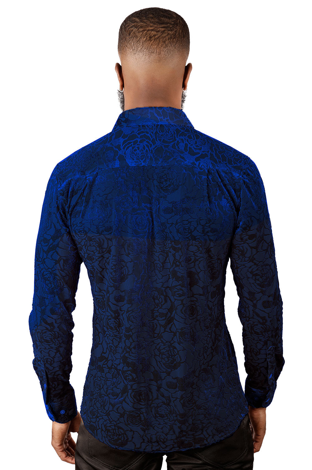BARABAS Men's See Through Floral Long Sleeve Button Down Shirt 3SVL18 Navy