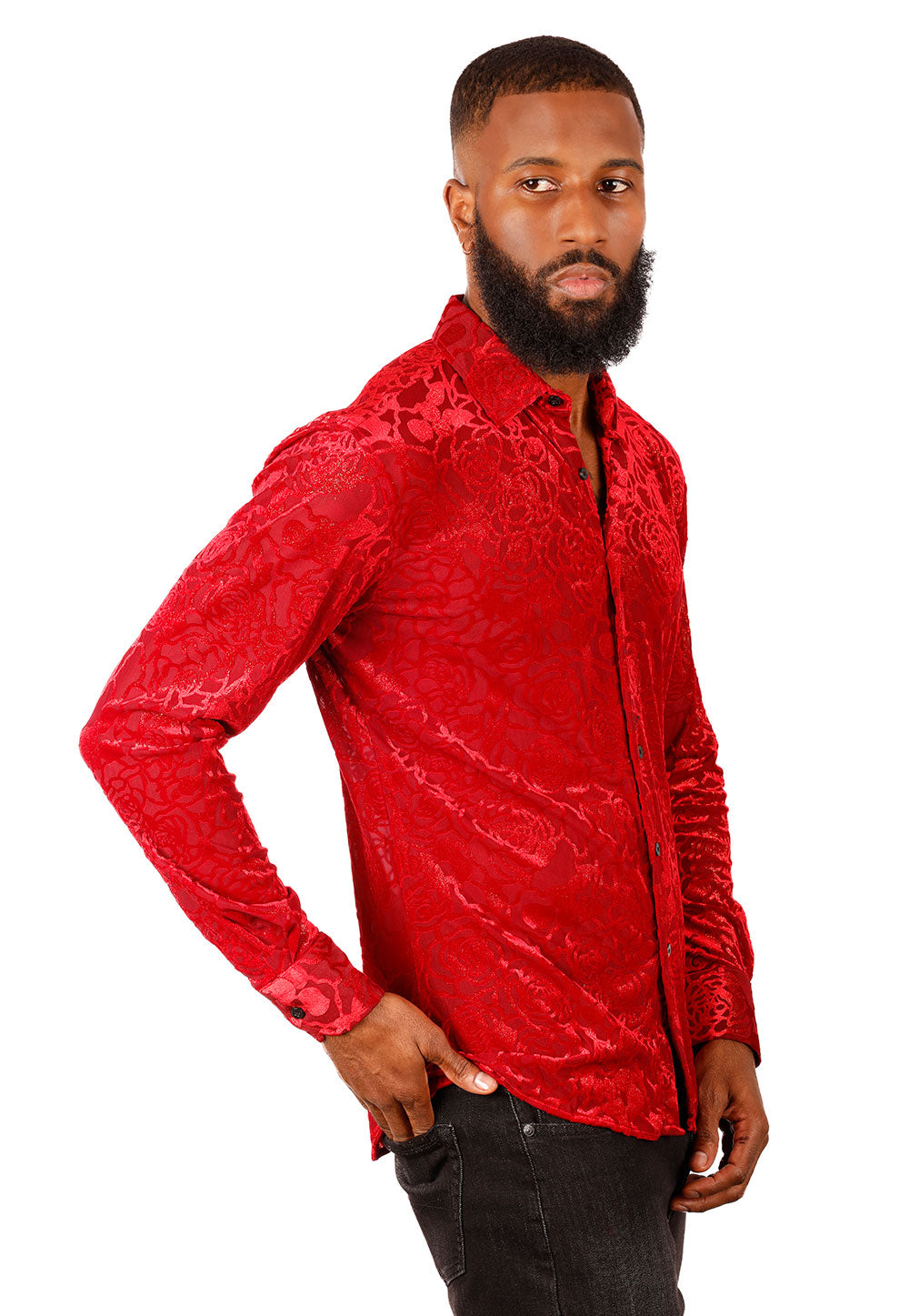 BARABAS Men's See Through Floral Long Sleeve Button Down Shirt 3SVL18 Red