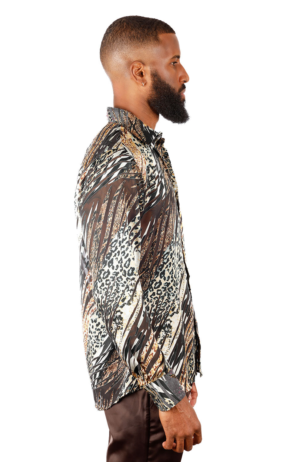 BARABAS Men's See Through Leopard Long Sleeve Button Down Shirt 3SVL25 Multicolor