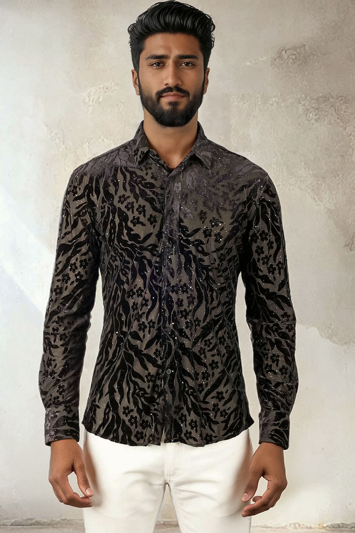 BARABAS Men's See Through floral Long Sleeve Button Down Shirt 3SVL26 Black