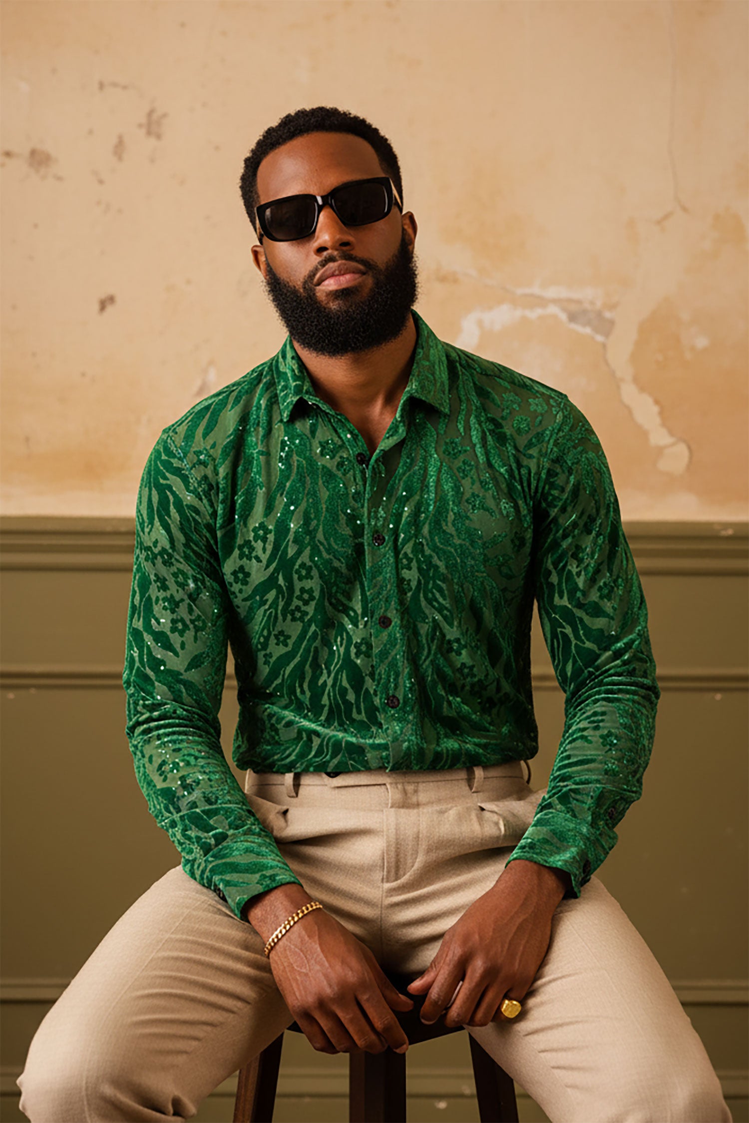 BARABAS Men's See Through floral Long Sleeve Button Down Shirt 3SVL26 Green