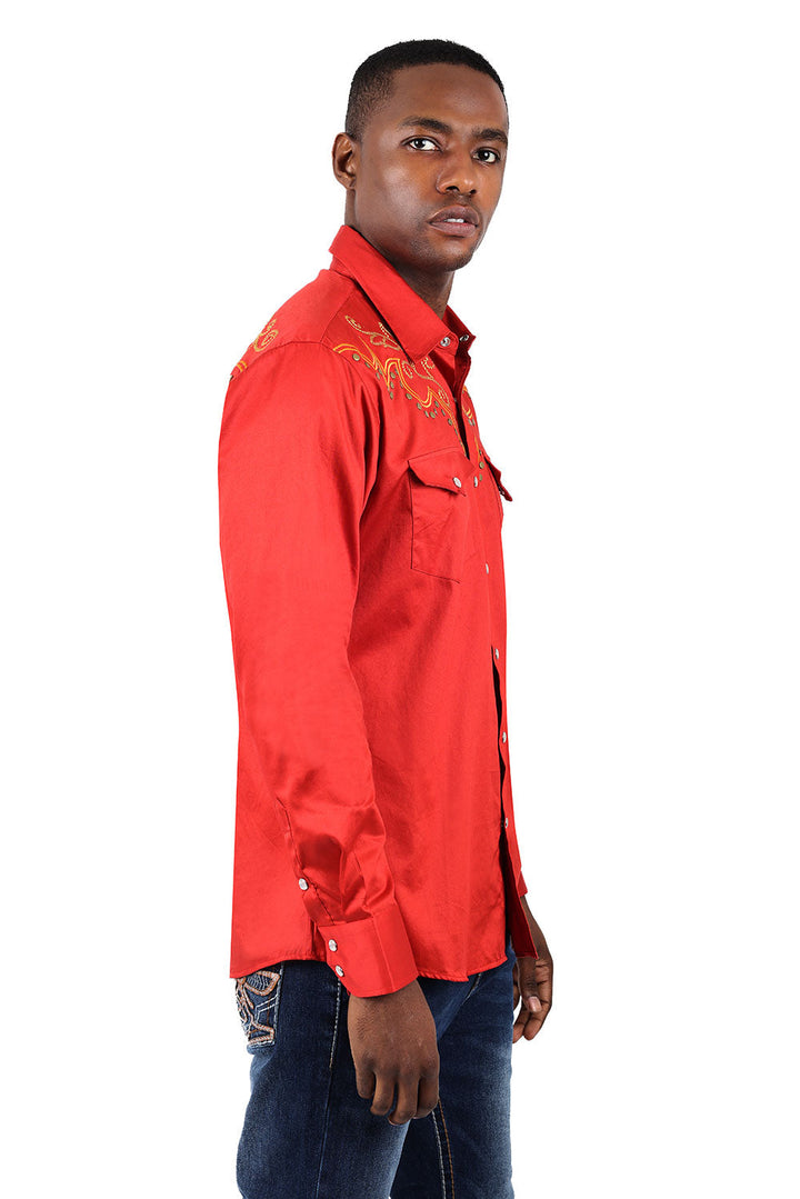 BARABAS Men's Horseshoe Studded Long Sleeve Western Shirts 3WS2 Rust
