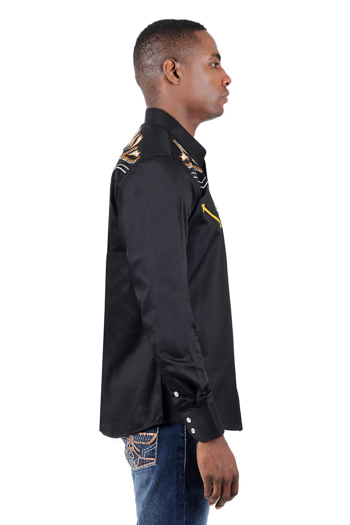 BARABAS Men's Arrows Floral Long Sleeve Studded Western Shirts 3WS3 Black