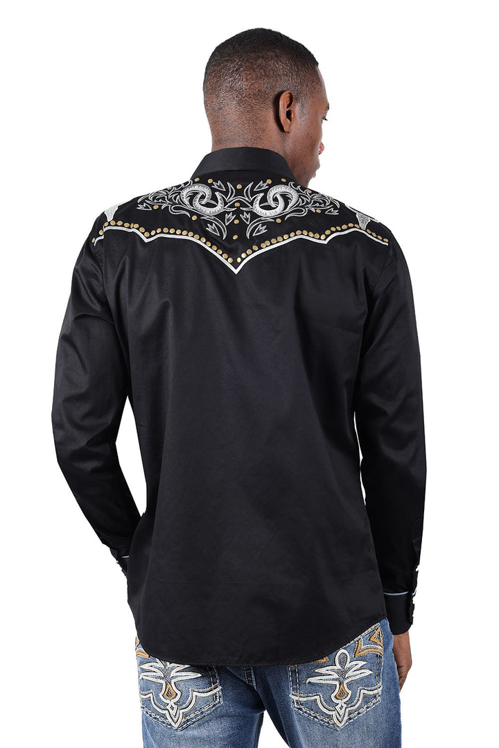 BARABAS Men's Bulls Embroidered Long Sleeve Western Shirts 3WS4 Black
