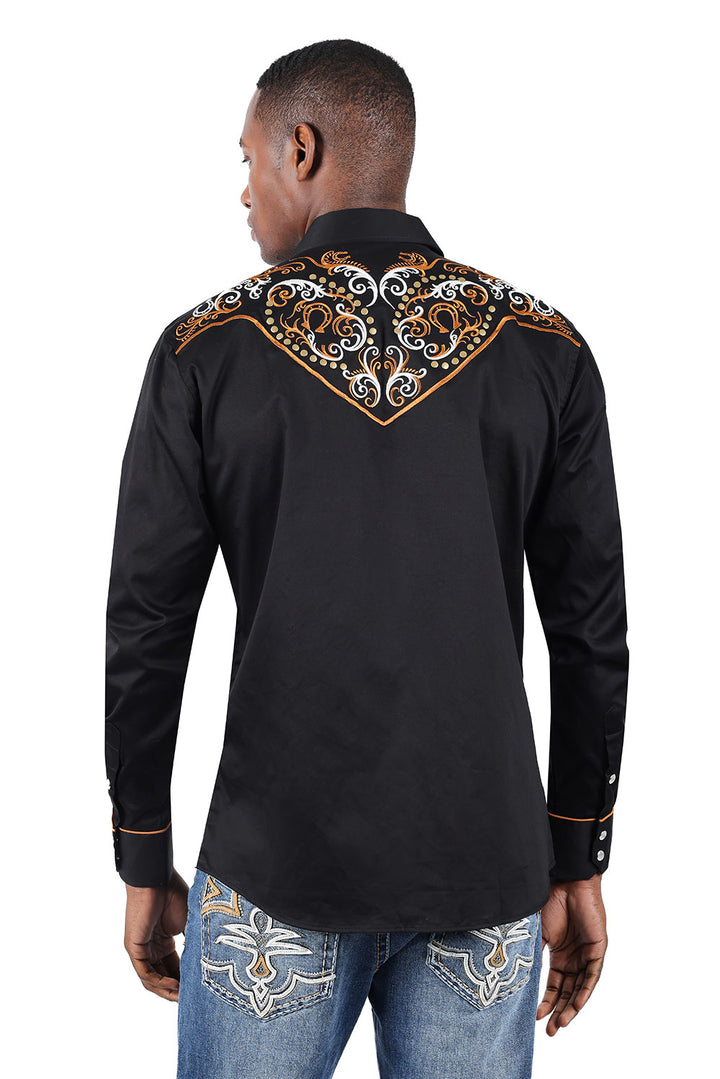 BARABAS Men's Floral Arrow Embroidery Long Sleeve Western Shirts 3WS7 Black