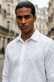 BARABAS Men's Lace See Through Stretch Sheer Long Sleeve Shirts 3B25 #Color_White