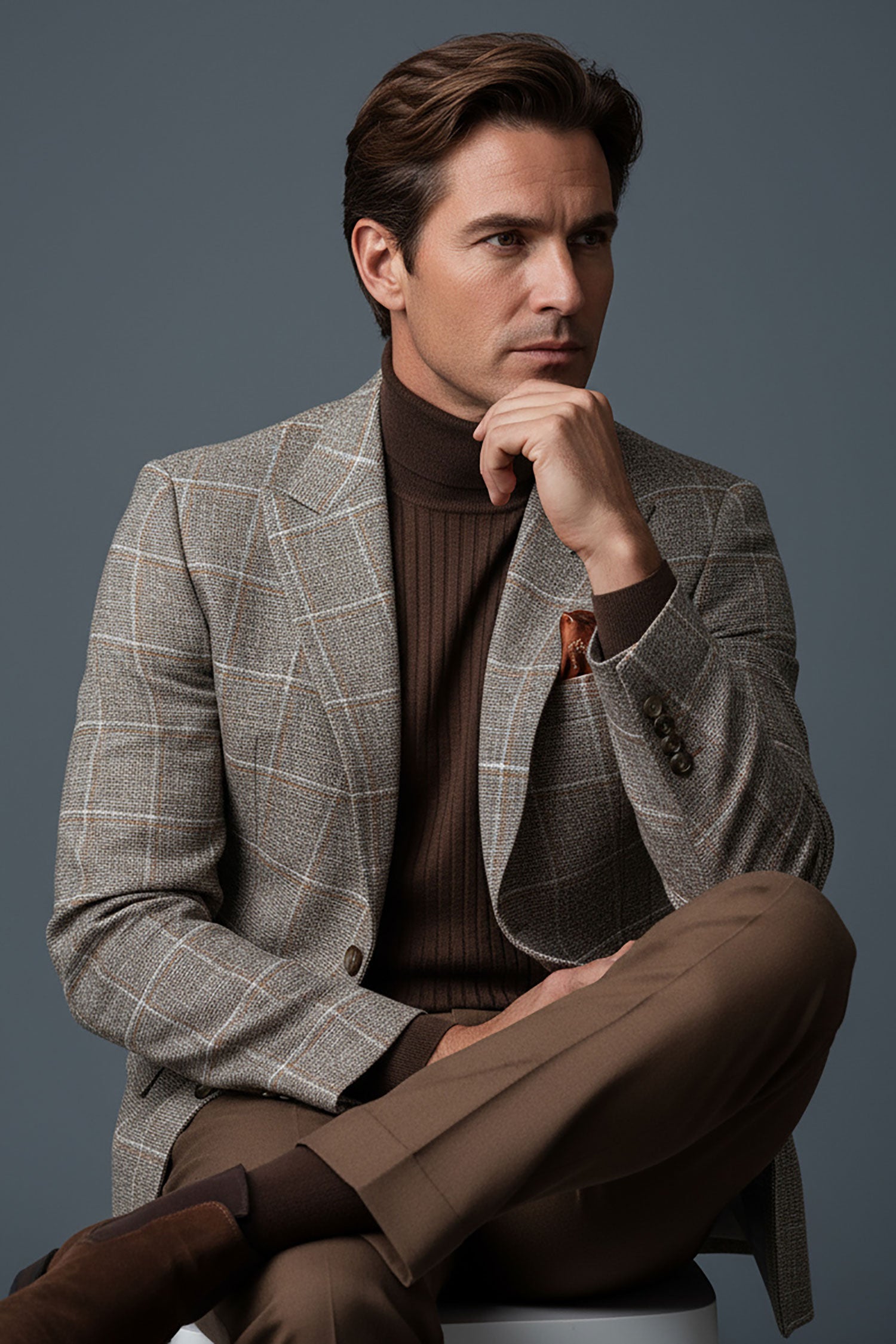 BARABAS Men's Wool Tweed Geometric Peak Lapel Blazer 3BL11 Camel