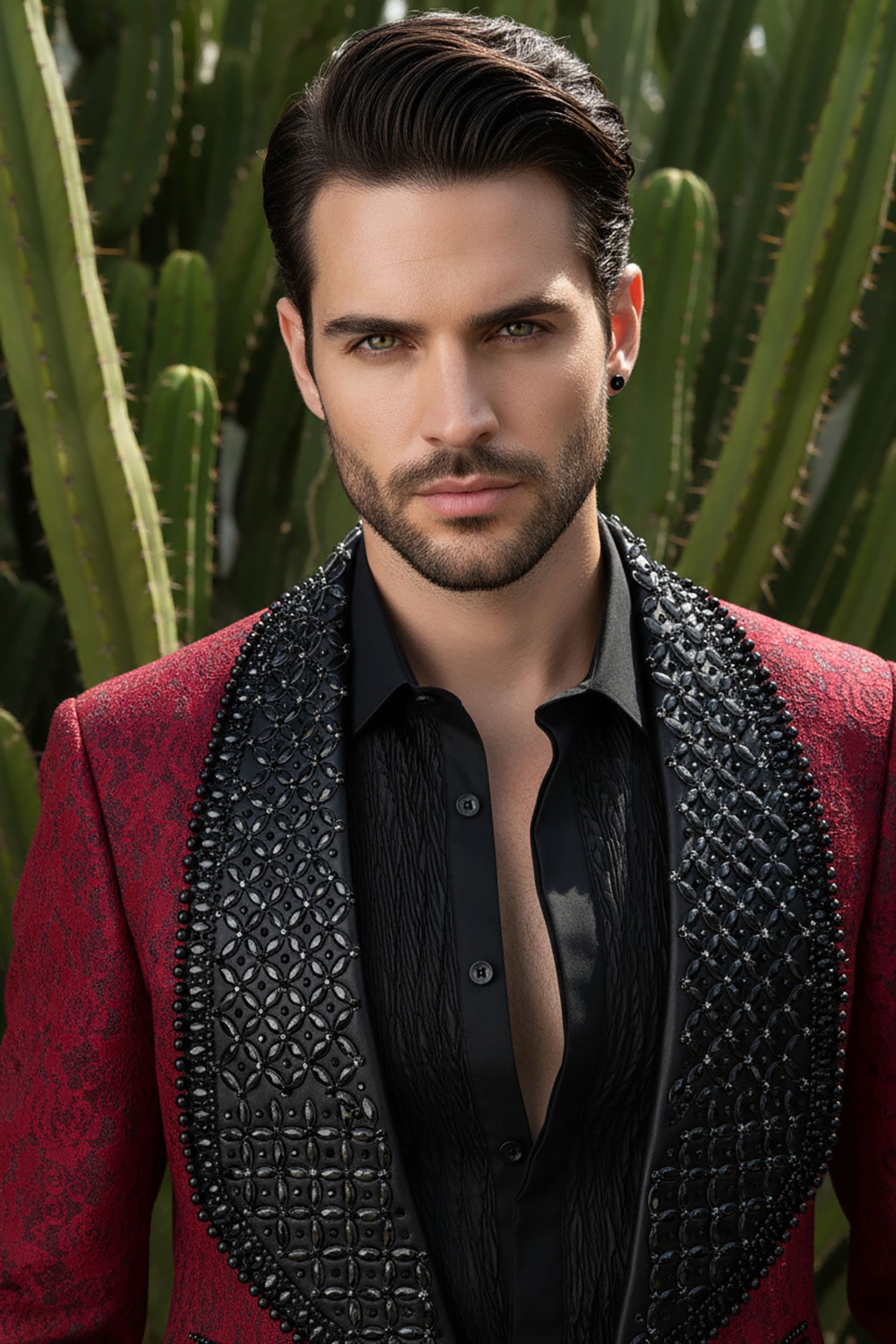 Barabas Elite Men's Rhinestone Floral Luxury Shawl Lapel Blazer 3EBL15 Red Black