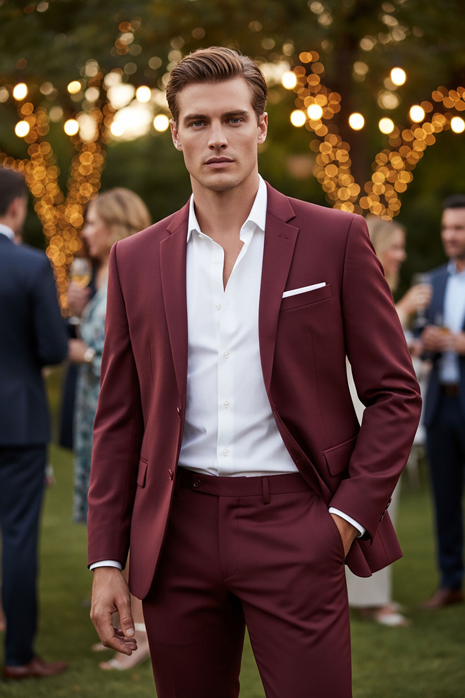 BARABAS Men's Brushed Cotton Notched Lapel Matt Suit 3SU02 Burgundy