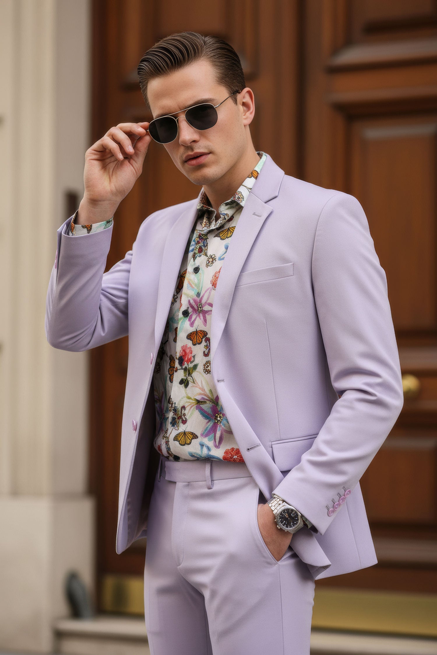 BARABAS Men's Brushed Cotton Notched Lapel Matt Suit 3SU02 Laveder