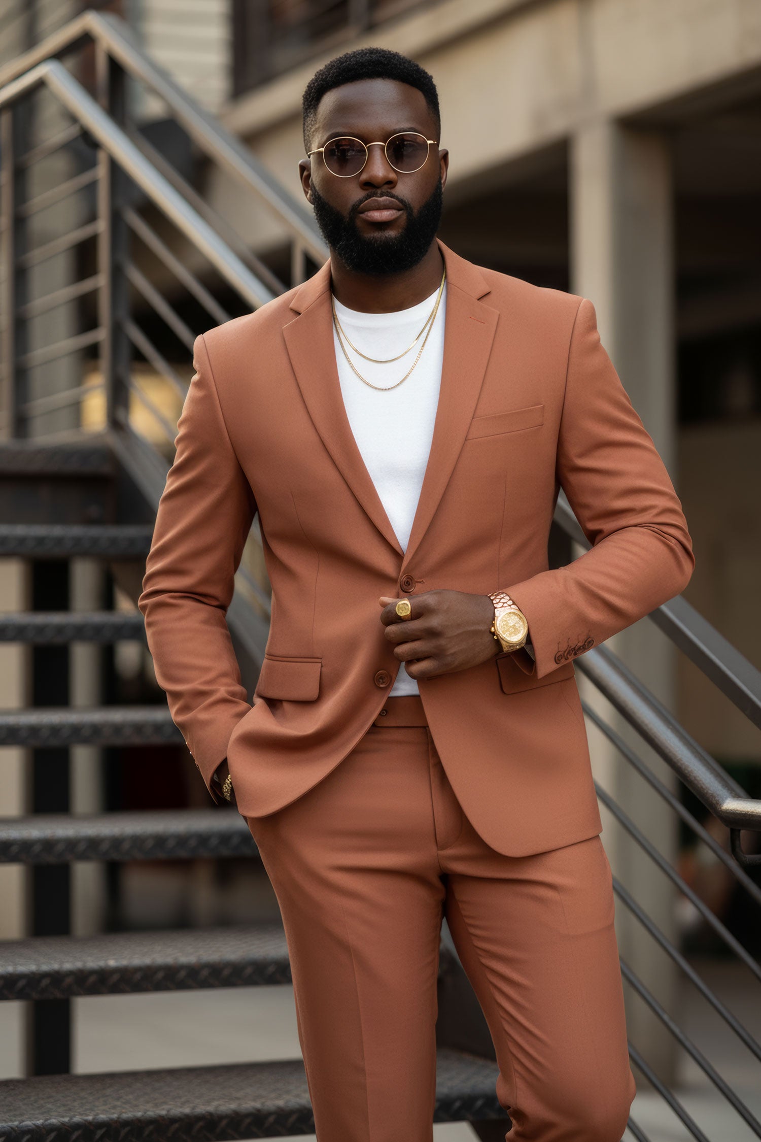 BARABAS Men's Brushed Cotton Notch Lapel Matte Casual Suit 3SU02 Brown