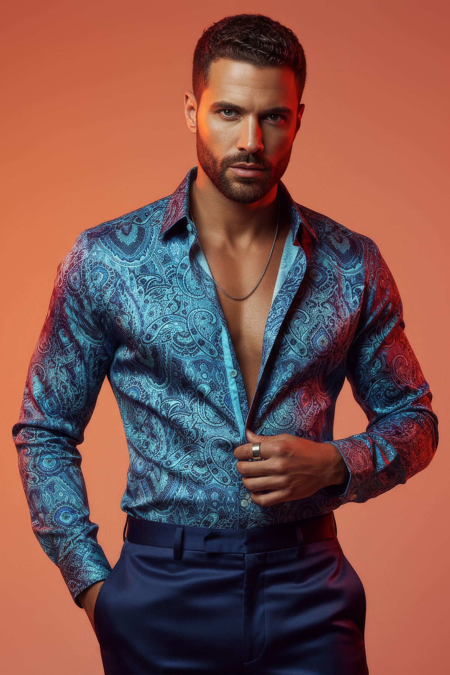 BARABAS men's printed paisley blue green button down dress Shirt 4501 Green