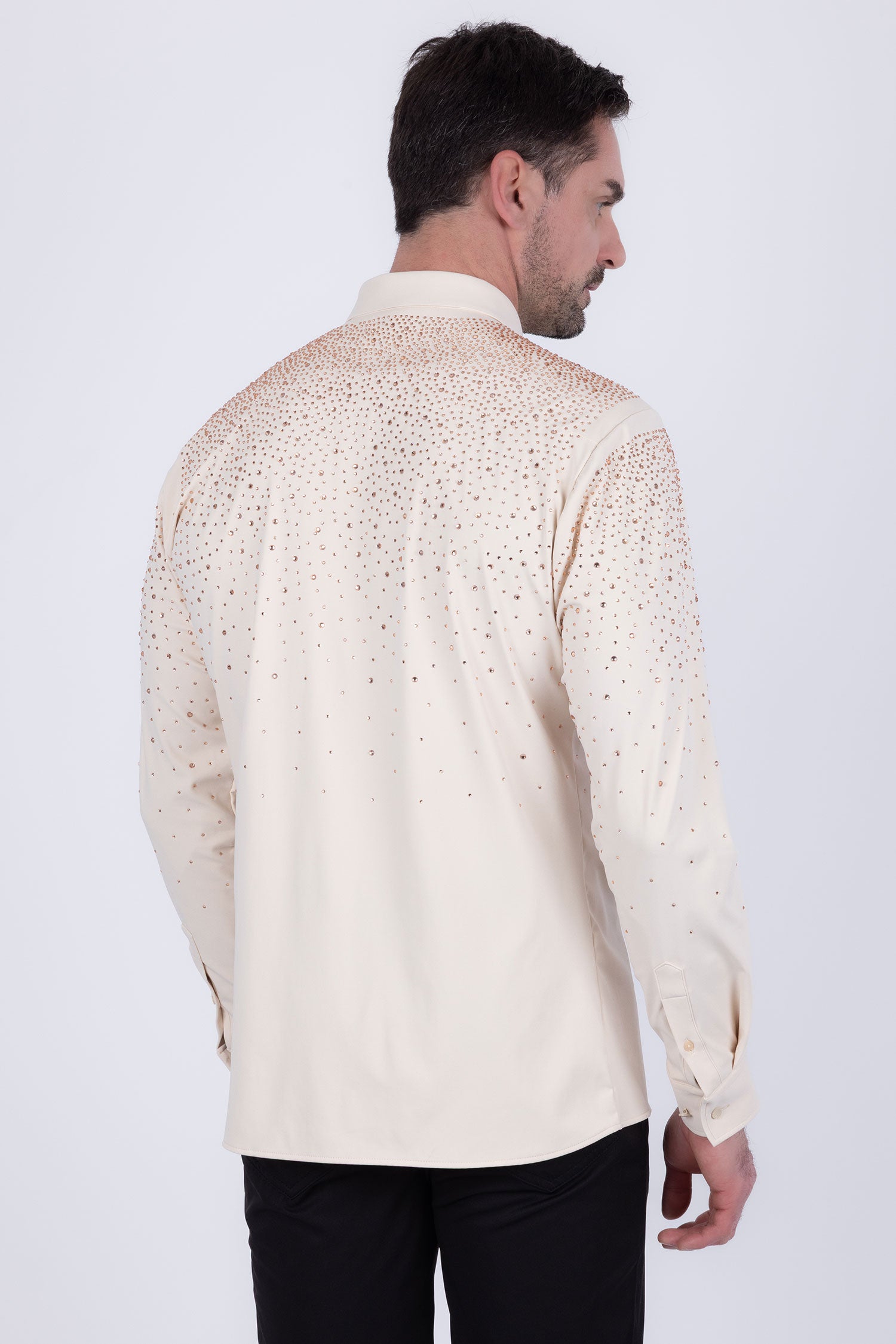Barabas Men's Rhinestones Jewels Long Sleeve Shirt 4B06 Beige