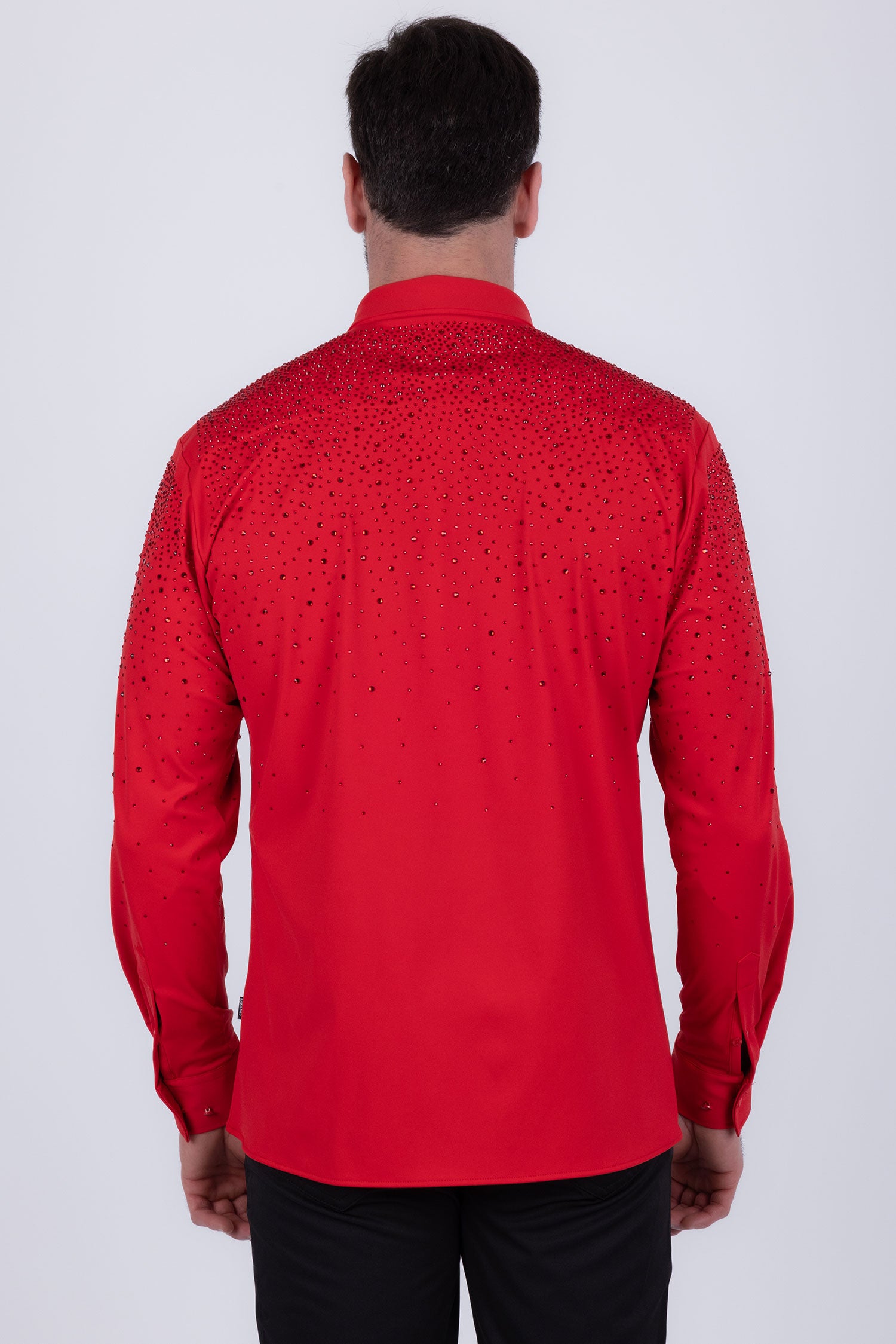 Barabas Men's Rhinestones Jewels Long Sleeve Shirt 4B06 Burgundy