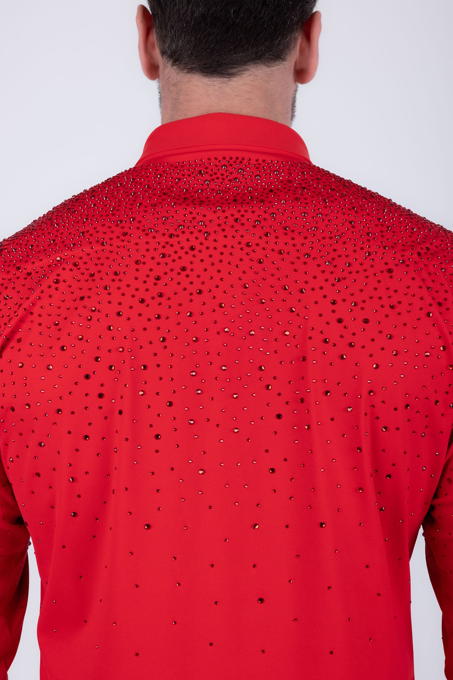Barabas Men's Rhinestones Jewels Long Sleeve Shirt 4B06 Hot Red
