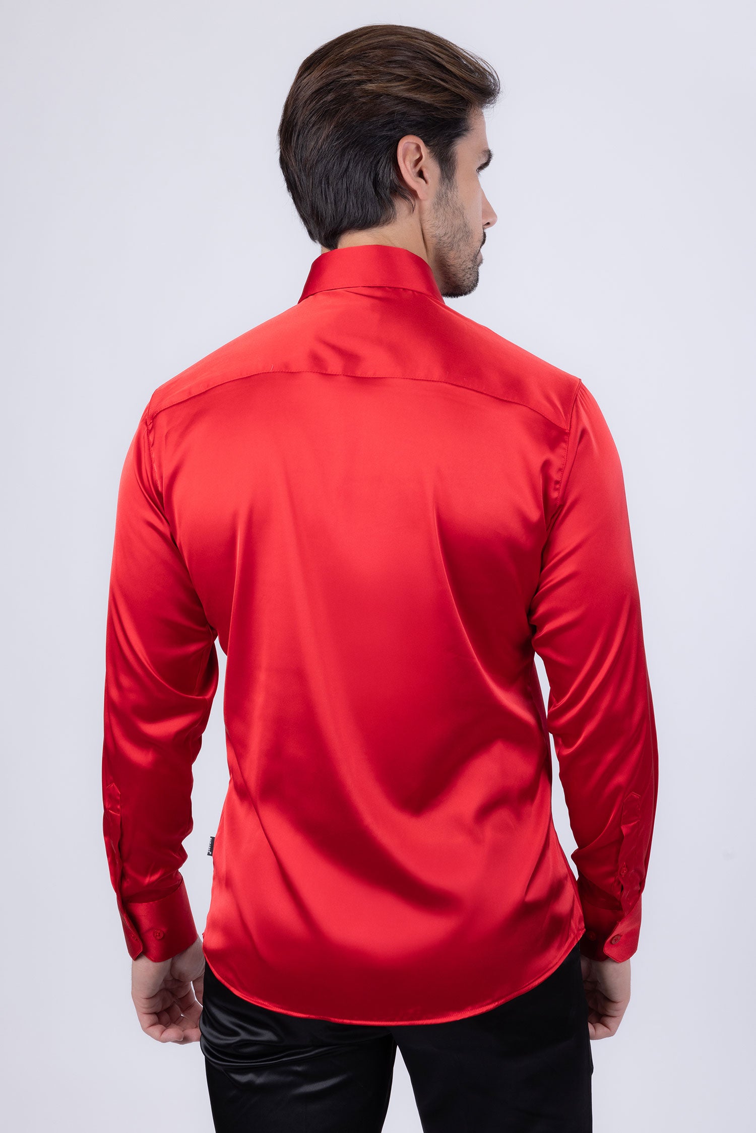 Barabas Men's Spear Point Collar Shiny Long Sleeve Shirt 4B102 Red