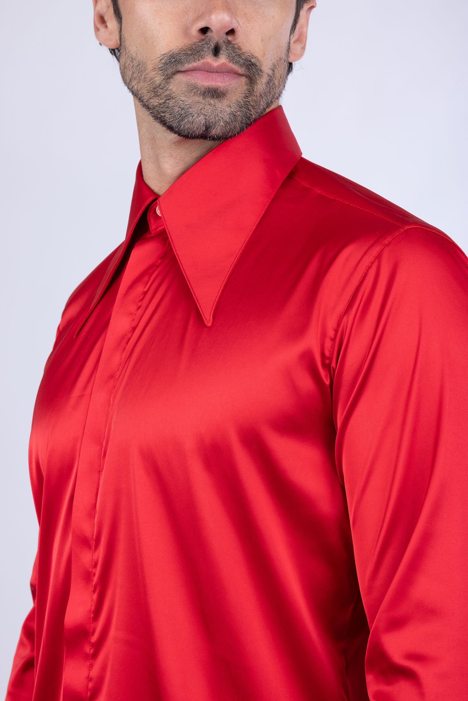 Barabas Men's Spear Point Collar Shiny Long Sleeve Shirt 4B102 Red