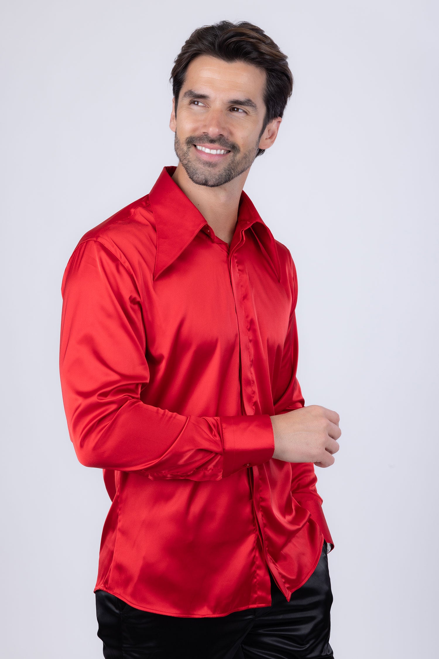 Barabas Men's Spear Point Collar Shiny Long Sleeve Shirt 4B102 Red