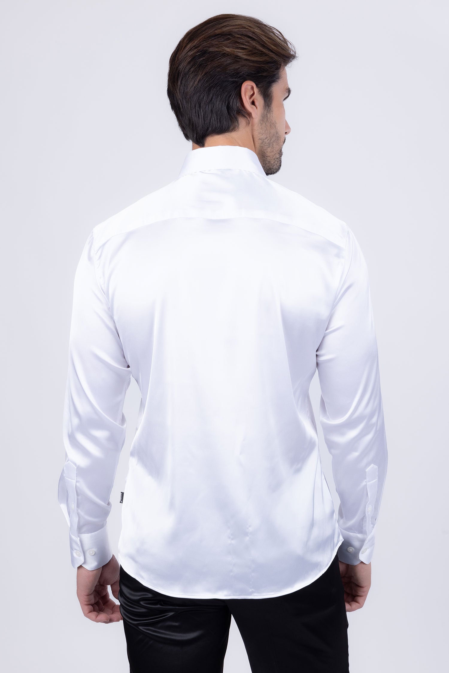 Barabas Men's Spear Point Collar Shiny Long Sleeve Shirt 4B102 White