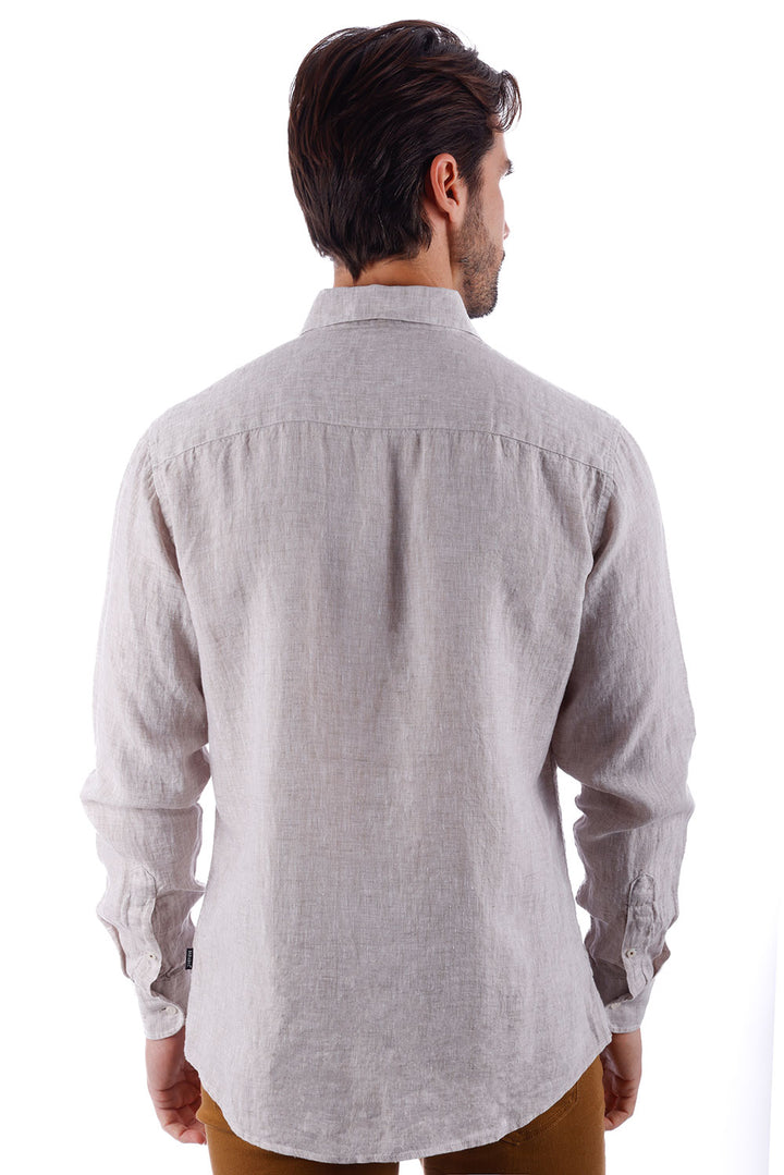 BARABAS Men's Linen Lightweight Button Down Long Sleeve Shirt 4B30 Beige