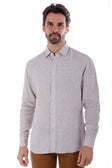 BARABAS Men's Linen Lightweight Button Down Long Sleeve Shirt 4B30 #Color_Beige