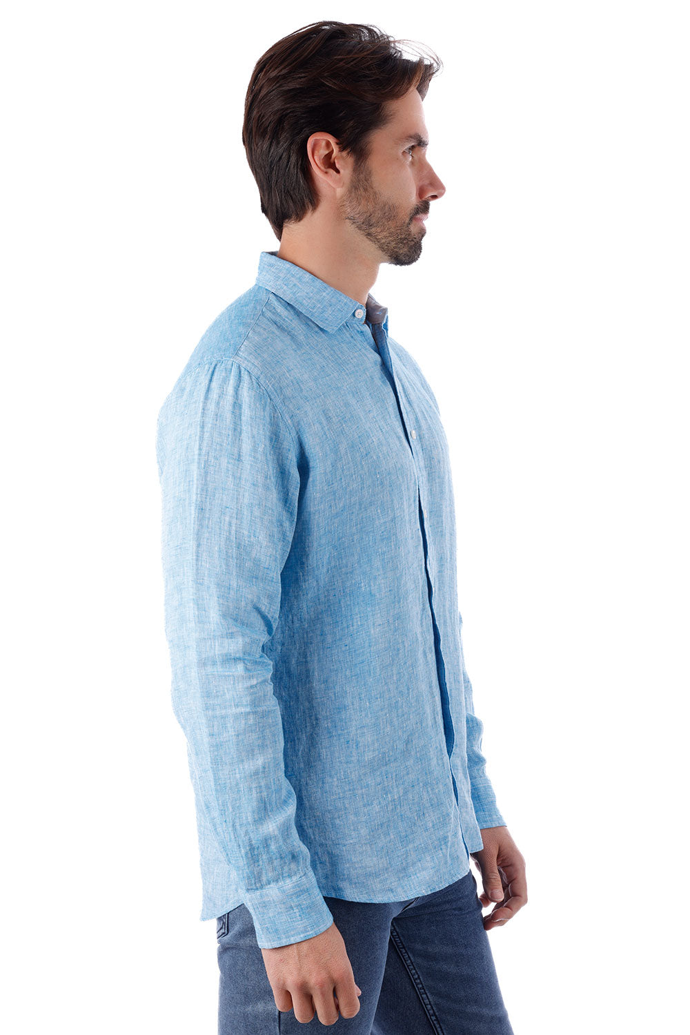 BARABAS Men's Linen Lightweight Button Down Long Sleeve Shirt 4B30 Blue