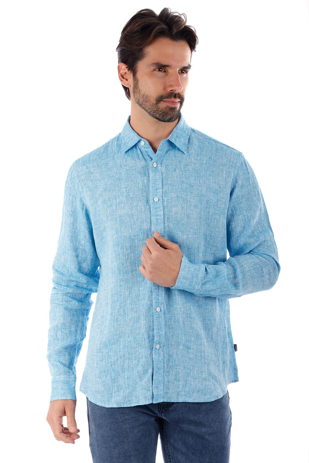 BARABAS Men's Linen Lightweight Button Down Long Sleeve Shirt 4B30 Blue