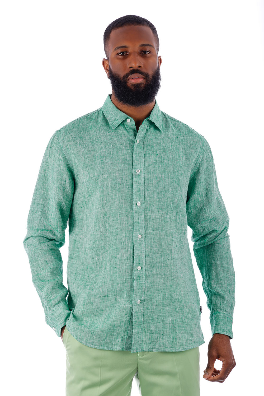 BARABAS Men's Linen Lightweight Button Down Long Sleeve Shirt 4B30 Green