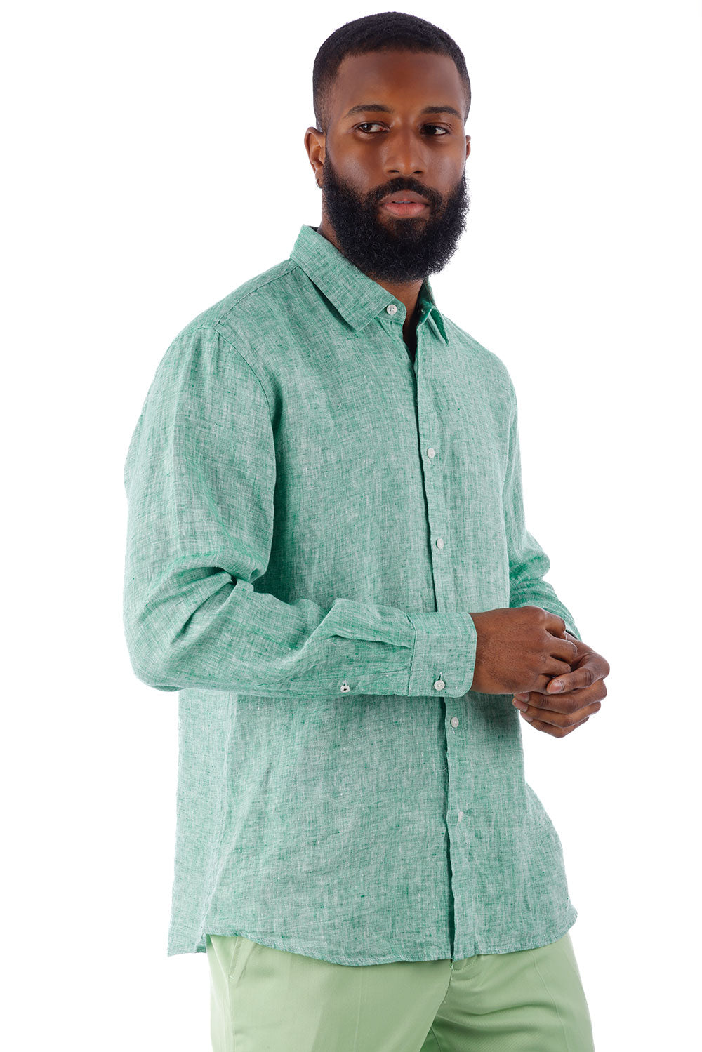 BARABAS Men's Linen Lightweight Button Down Long Sleeve Shirt 4B30 Green