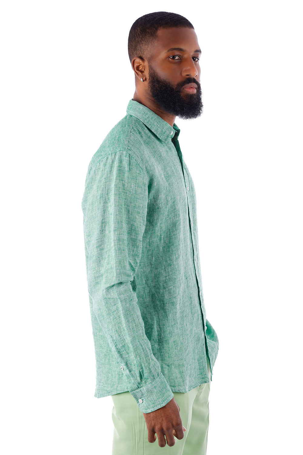 BARABAS Men's Linen Lightweight Button Down Long Sleeve Shirt 4B30 Green