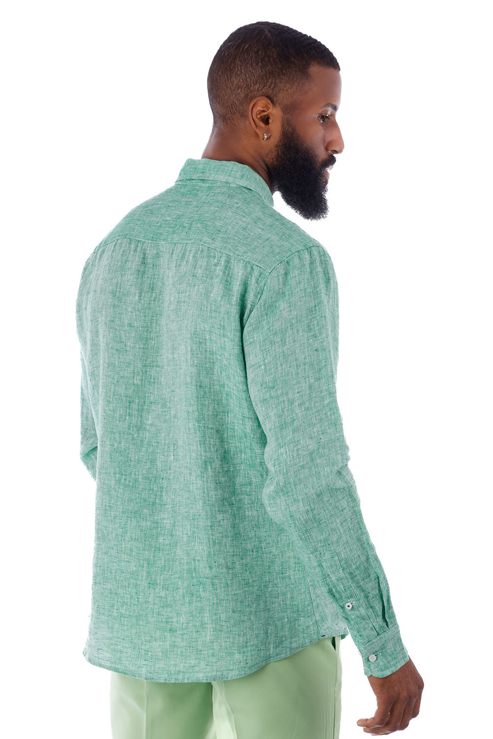 BARABAS Men's Linen Lightweight Button Down Long Sleeve Shirt 4B30 Green