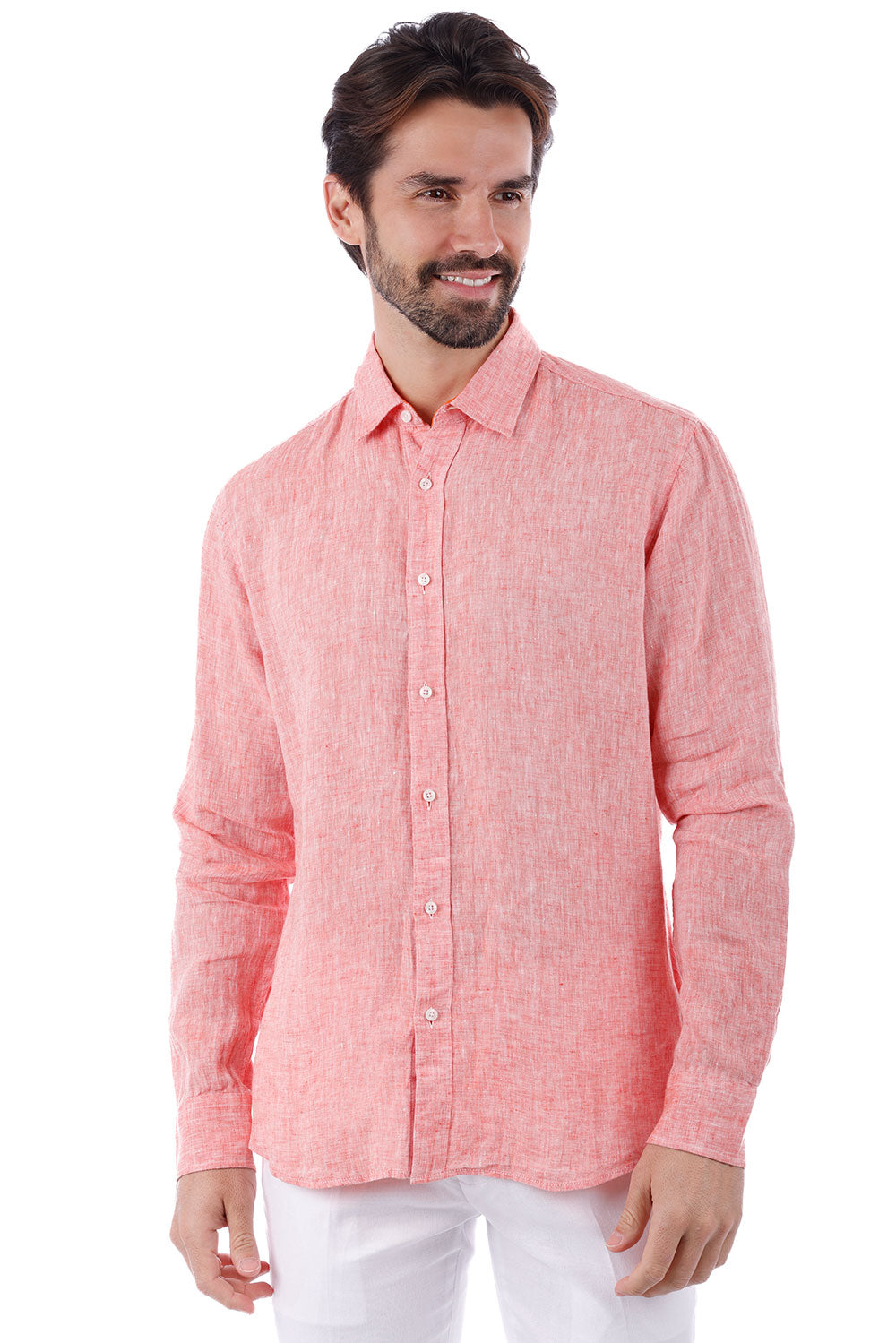 BARABAS Men's Linen Lightweight Button Down Long Sleeve Shirt 4B30 Peach