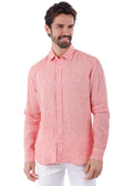BARABAS Men's Linen Lightweight Button Down Long Sleeve Shirt 4B30 #Color_Peach