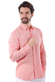BARABAS Men's Linen Lightweight Button Down Long Sleeve Shirt 4B30 #Color_Peach