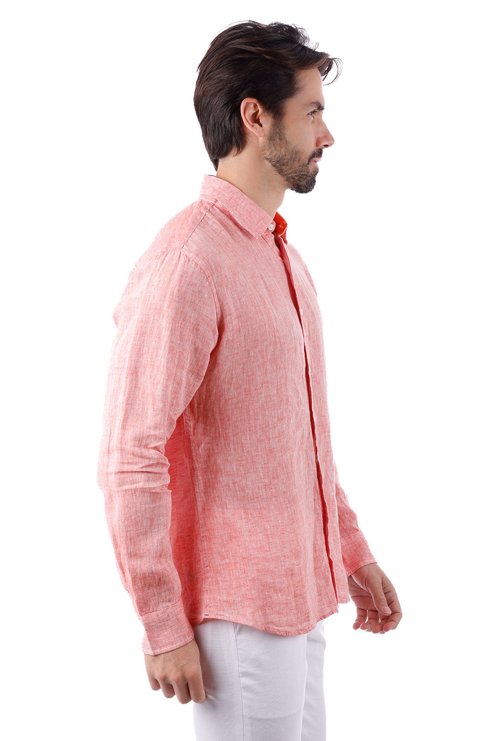 BARABAS Men's Linen Lightweight Button Down Long Sleeve Shirt 4B30 Peach