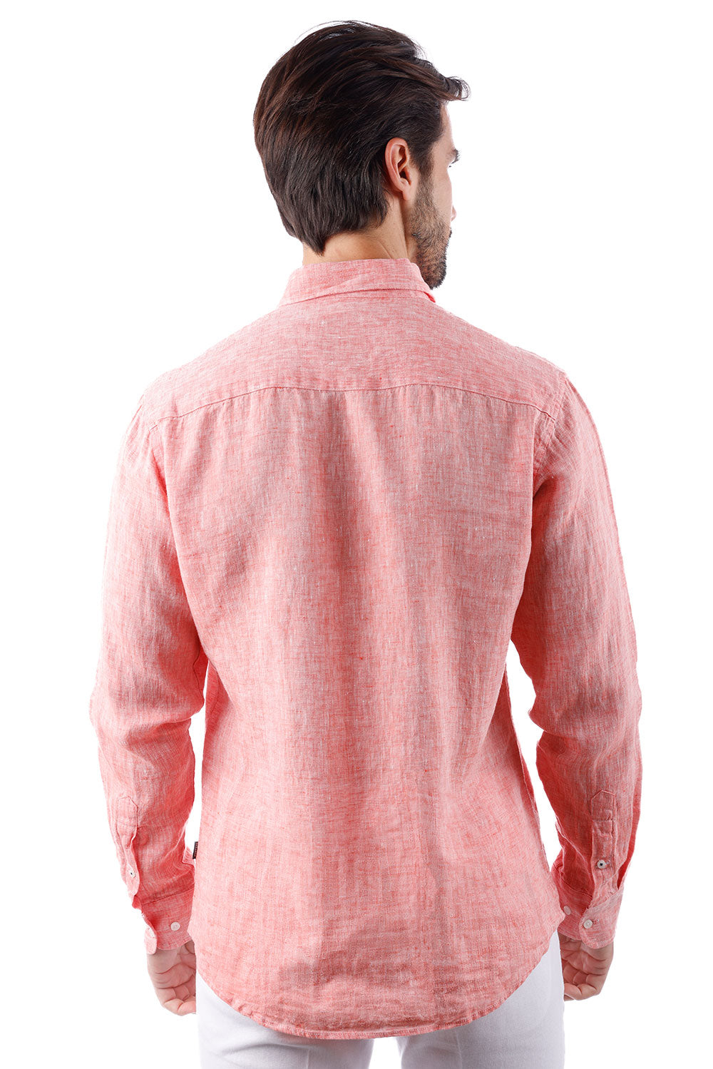 BARABAS Men's Linen Lightweight Button Down Long Sleeve Shirt 4B30 Peach