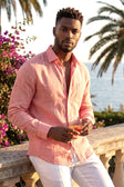 BARABAS Men's Linen Lightweight Button Down Long Sleeve Shirt 4B30 #Color_Peach