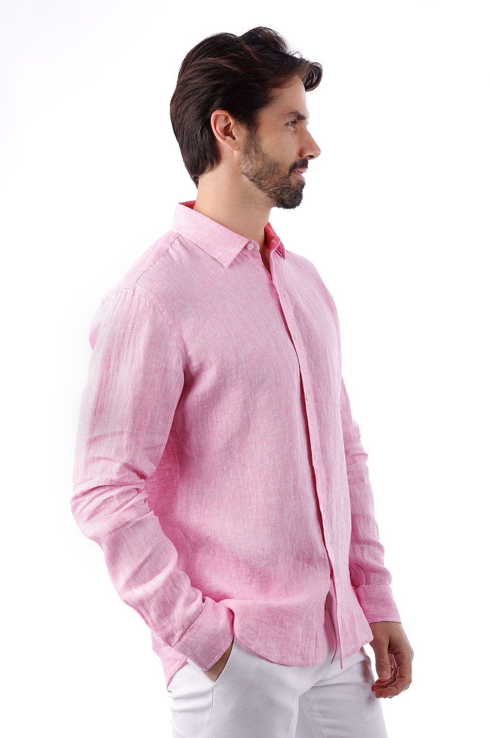 BARABAS Men's Linen Lightweight Button Down Long Sleeve Shirt 4B30 Pink