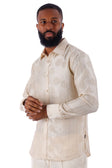 BARABAS Men's Floral Rose Button Down Long Sleeve Shirt 4B31 #Color_Beige