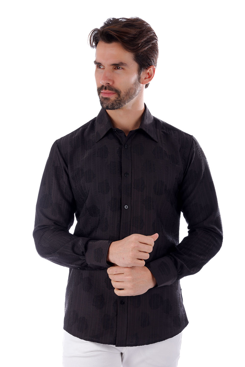 BARABAS Men's Floral Rose Button Down Long Sleeve Shirt 4B31 Black