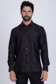 Barabas Men's Floral Rose Button Down Long Sleeve Shirt 4B31 #Color_Black
