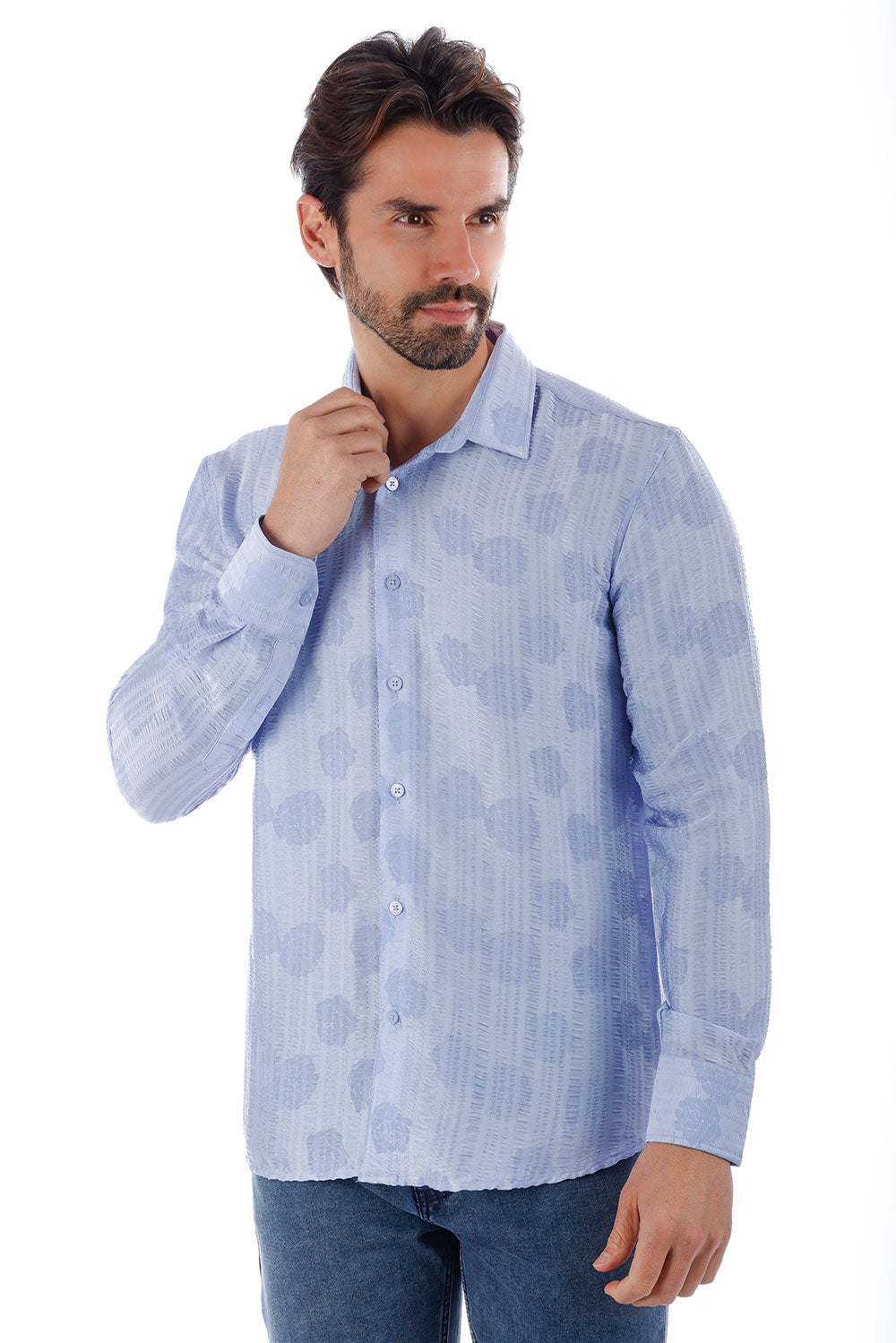 BARABAS Men's Floral Rose Button Down Long Sleeve Shirt 4B31 Blue